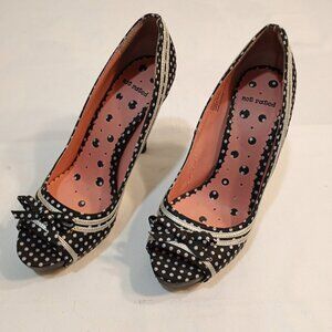 NOT RATED FABRIC PEEP TOE HIGH HEELS POLKA DOT BLUE WHITE WOMEN SIZE 10